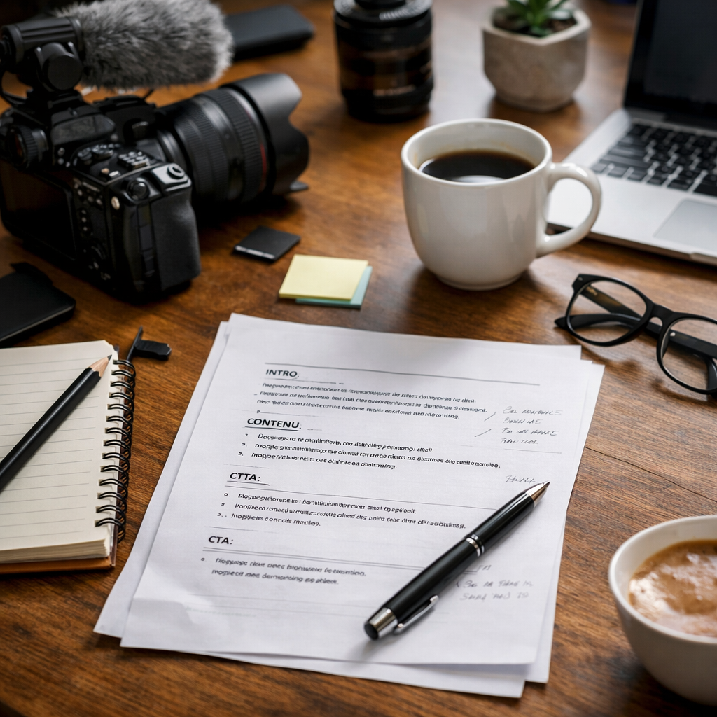 modèle de script vidéo sur bureau de travail